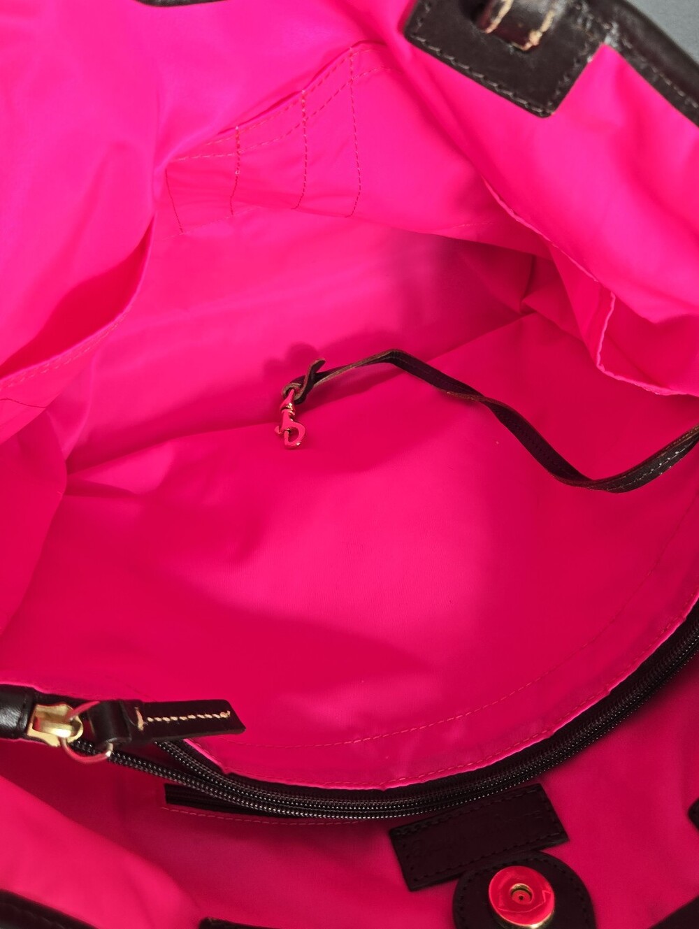 Dooney & Bourke Brown Tote with Duck And Pink Interior - Picture 8 of 12
